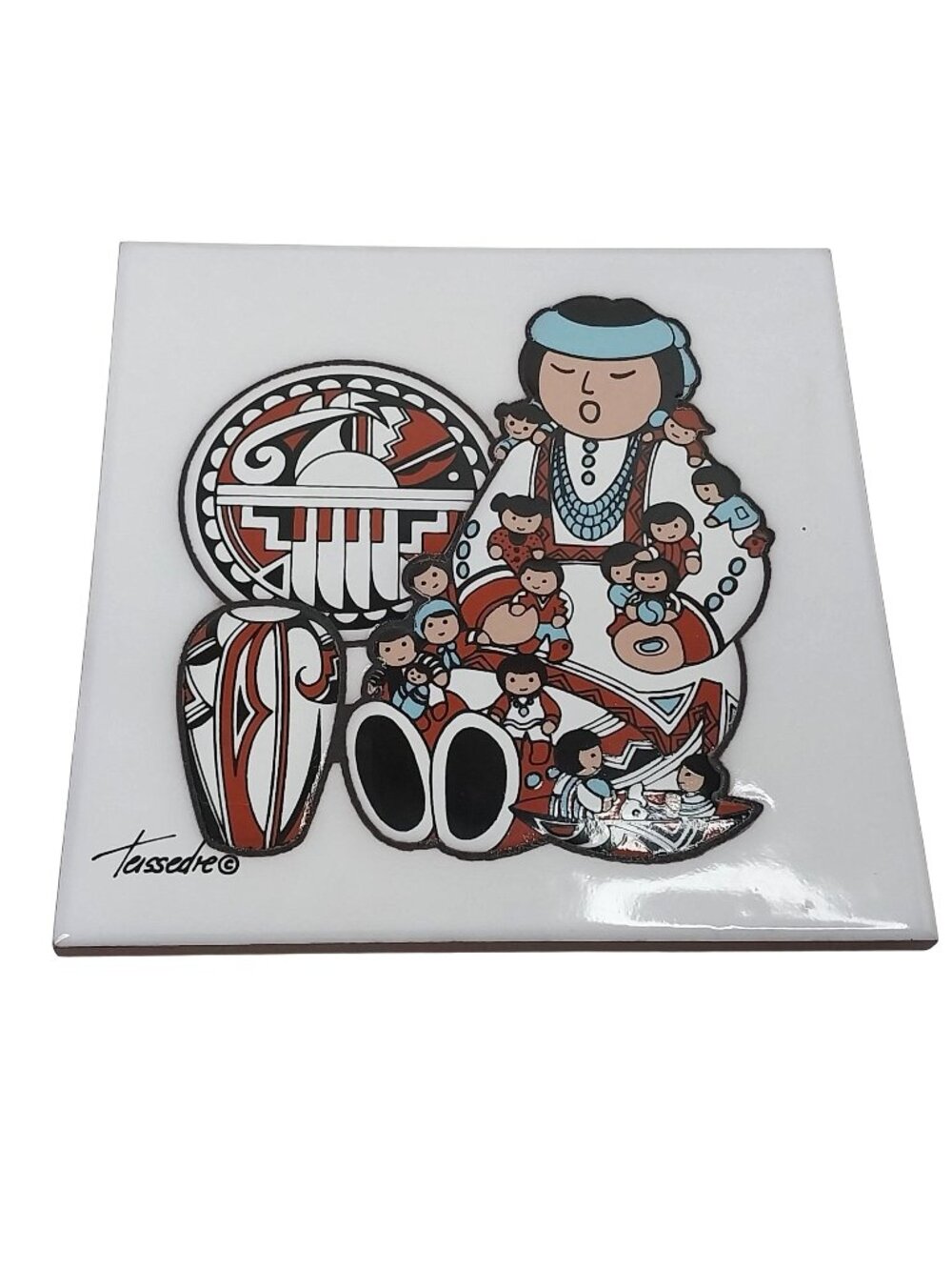 Teissedre Designs Southwestern Native American Ceramic Tile Storyteller Trivet